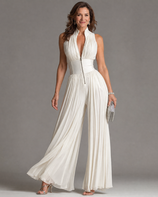 Rosalía | Mono con cuello halter plisado y pernera ancha