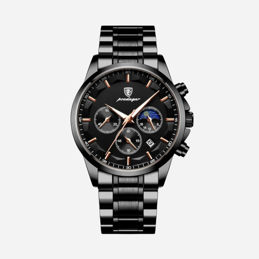 Reloj - deportivo de lujo para hombre con mecanismo de cuarzo, cronógrafo y correa de piel