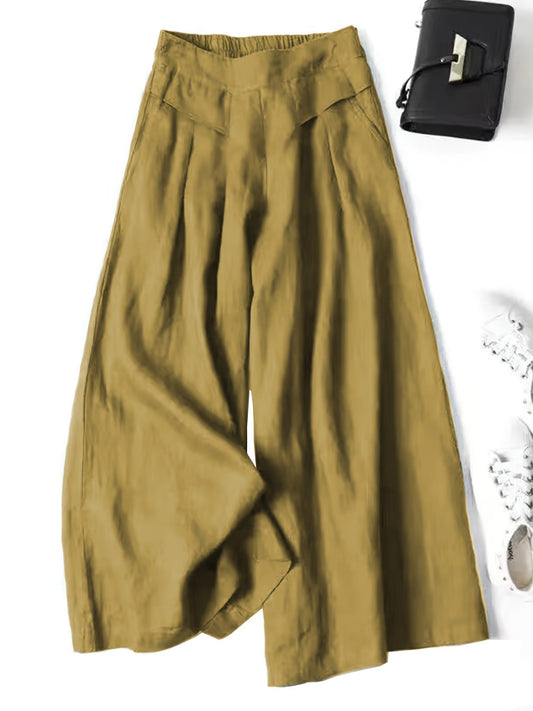 Alicia | Pantalones de mezcla de lino, de pierna ancha y cintura elástica