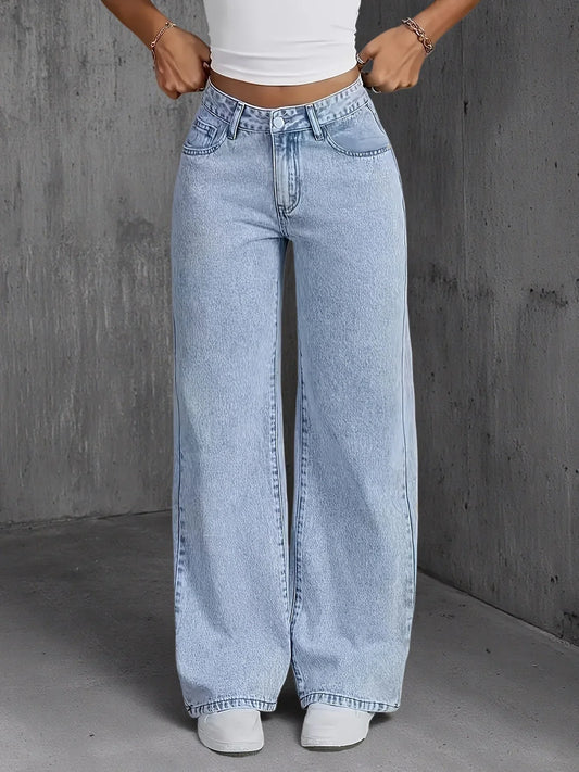 Lusi |Vaqueros de denim azul claro de corte ancho