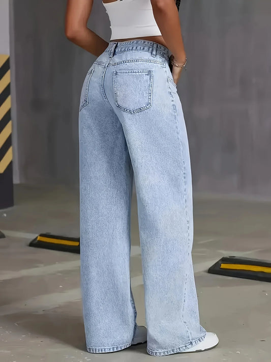 Lusi |Vaqueros de denim azul claro de corte ancho
