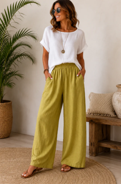 Noelia | Pantalones holgados de algodón y lino